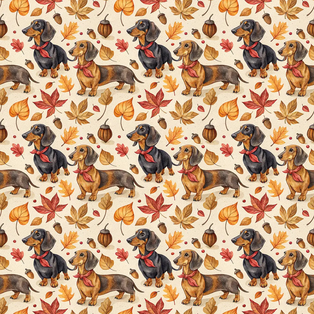 Dachshund Autumn Wrapping Paper — repeating pattern tile