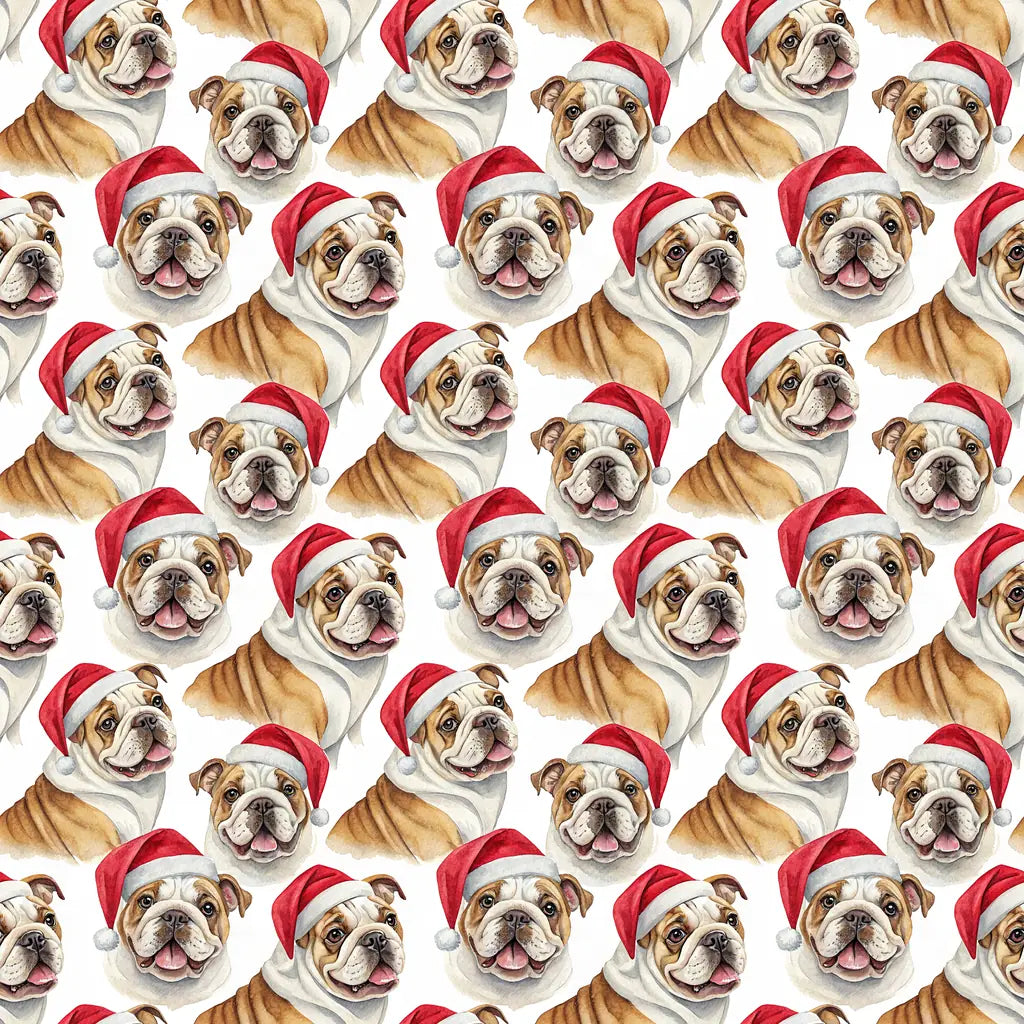 Santa Paws English Bulldog Christmas Wrapping Paper — repeating pattern tile