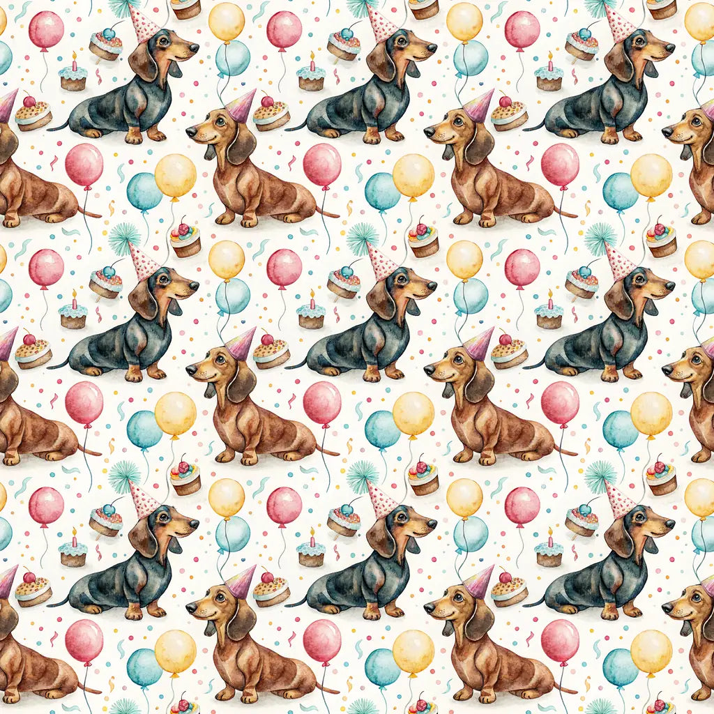 Party Animal Dachshund Birthday Wrapping Paper — repeating pattern tile