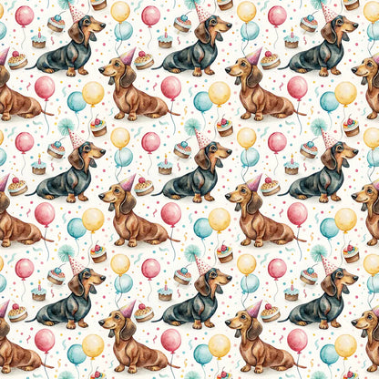 Party Animal Dachshund Birthday Wrapping Paper — repeating pattern tile