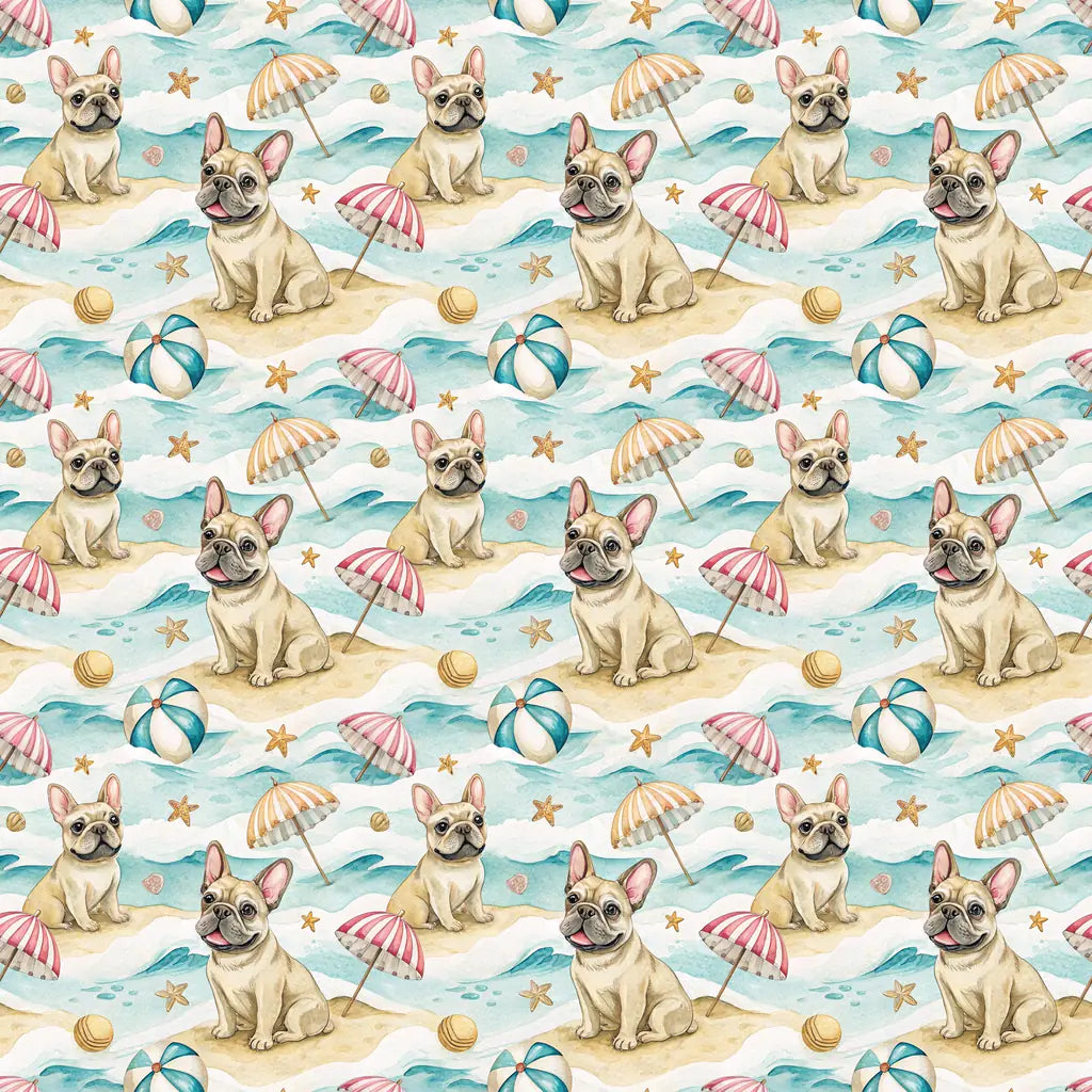 French Bulldog Beach Day Wrapping Paper — repeating pattern tile