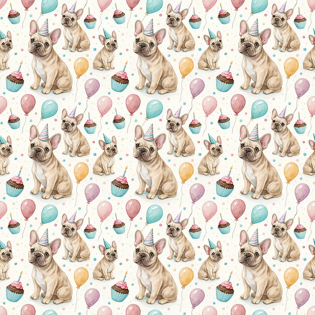 Party Animal French Bulldog Birthday Wrapping Paper — repeating pattern tile