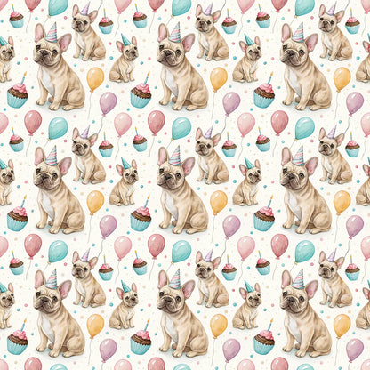 Party Animal French Bulldog Birthday Wrapping Paper — repeating pattern tile