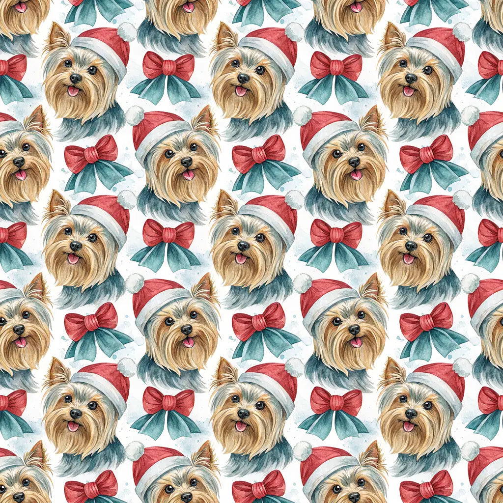 Santa Paws Yorkshire Terrier Christmas Wrapping Paper — repeating pattern tile