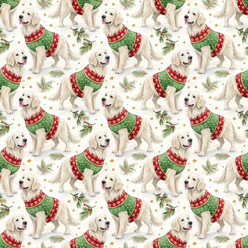 Ugly Sweater English Cream Golden Retriever Christmas Wrapping Paper — repeating pattern tile