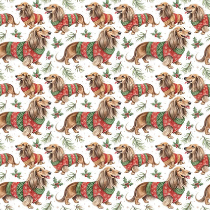 Ugly Sweater Long-Haired Dachshund Christmas Wrapping Paper — repeating pattern tile