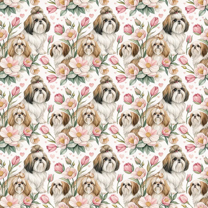 Shih Tzu Floral Mother's Day Wrapping Paper — repeating pattern tile