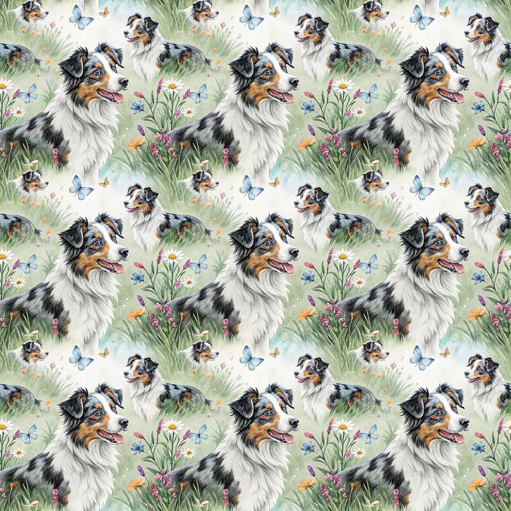 Australian Shepherd Spring Garden Wrapping Paper — repeating pattern tile