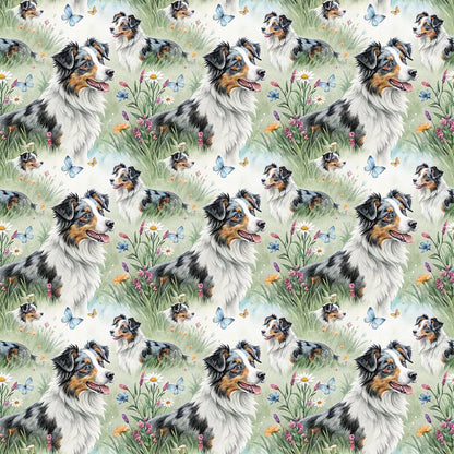 Australian Shepherd Spring Garden Wrapping Paper — repeating pattern tile