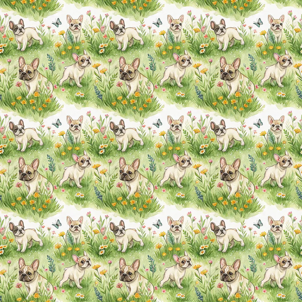 French Bulldog Spring Garden Wrapping Paper — repeating pattern tile