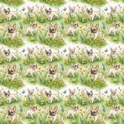 French Bulldog Spring Garden Wrapping Paper — repeating pattern tile