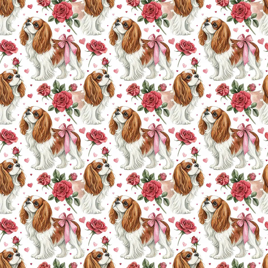 Cavalier King Charles Spaniel Valentine's Day Wrapping Paper — repeating pattern tile