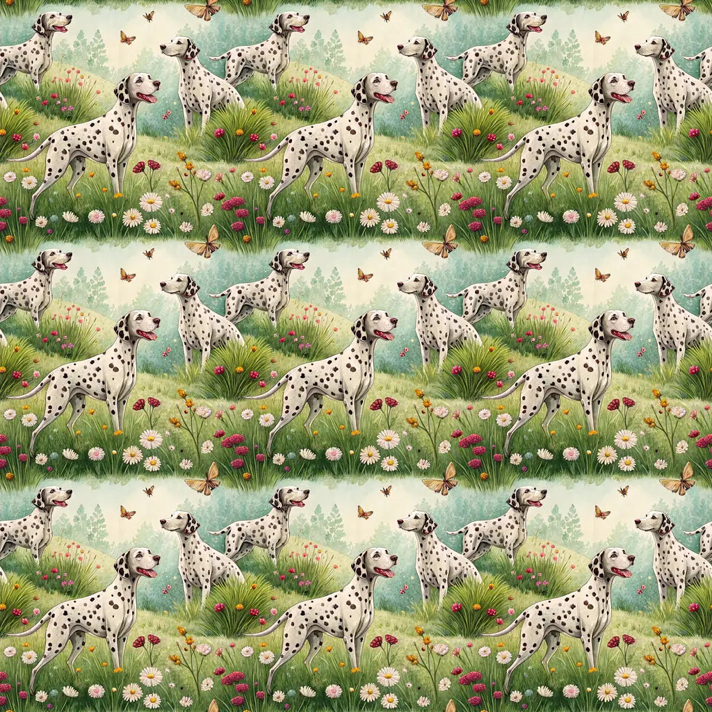 Dalmatian Spring Garden Wrapping Paper — repeating pattern tile