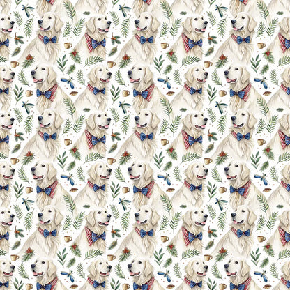 Dapper English Cream Golden Retriever Father's Day Wrapping Paper — repeating pattern tile