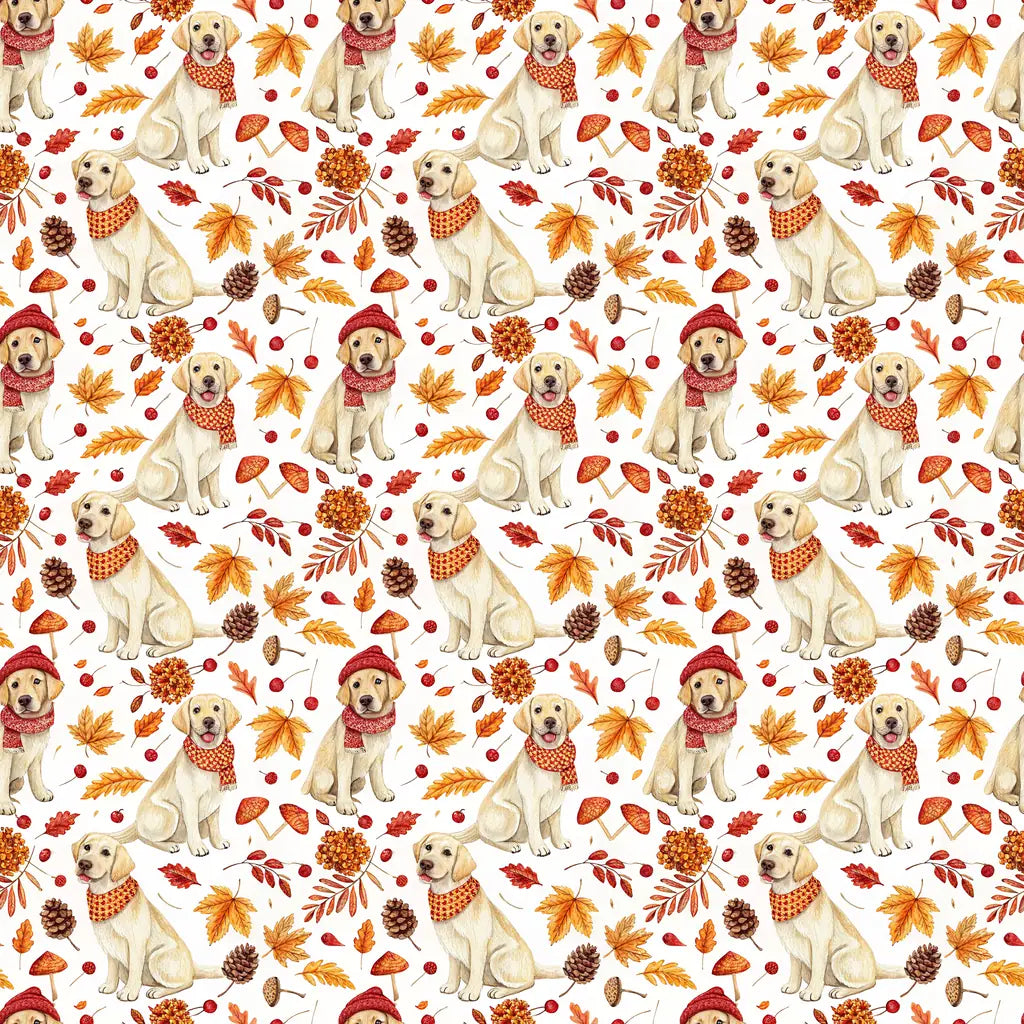 Yellow Lab Autumn Wrapping Paper — repeating pattern tile