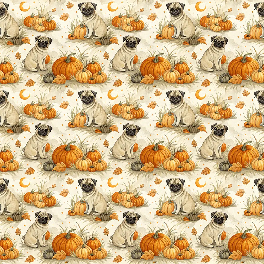 Pumpkin Patch Pug Halloween Wrapping Paper — repeating pattern tile