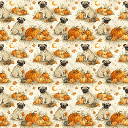 Pumpkin Patch Pug Halloween Wrapping Paper — repeating pattern tile