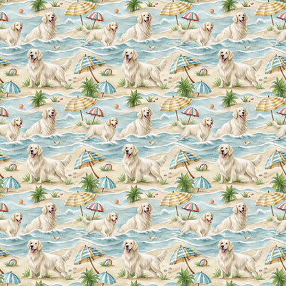 English Cream Golden Retriever Beach Day Wrapping Paper — repeating pattern tile