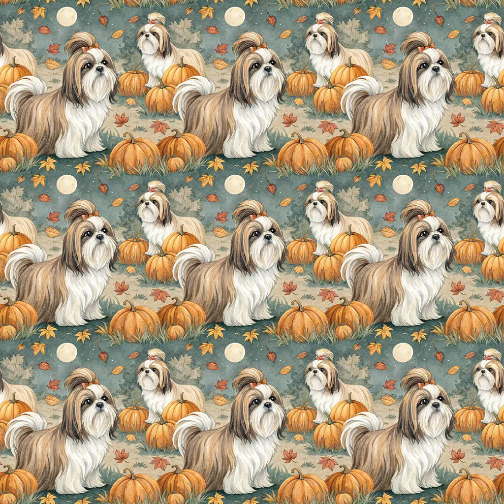Pumpkin Patch Shih Tzu Halloween Wrapping Paper — repeating pattern tile