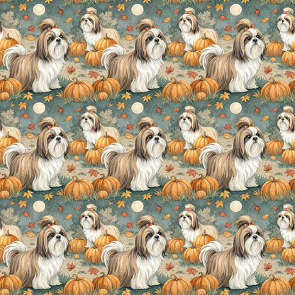 Pumpkin Patch Shih Tzu Halloween Wrapping Paper — repeating pattern tile