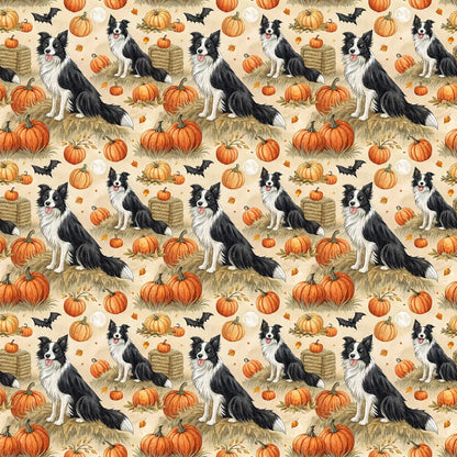 Pumpkin Patch Border Collie Halloween Wrapping Paper — repeating pattern tile