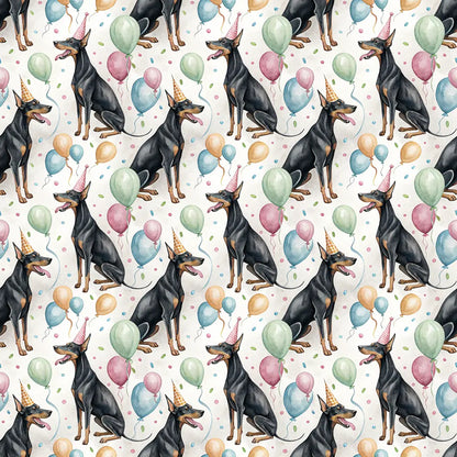 Party Animal Doberman Birthday Wrapping Paper — repeating pattern tile
