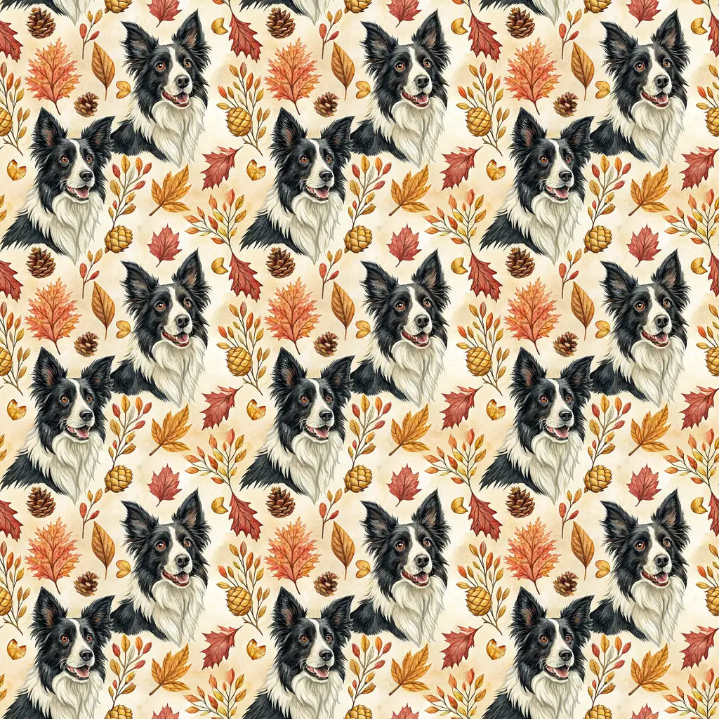 Border Collie Autumn Wrapping Paper — repeating pattern tile