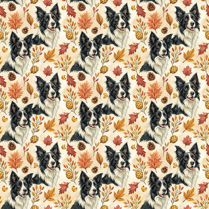 Border Collie Autumn Wrapping Paper — repeating pattern tile