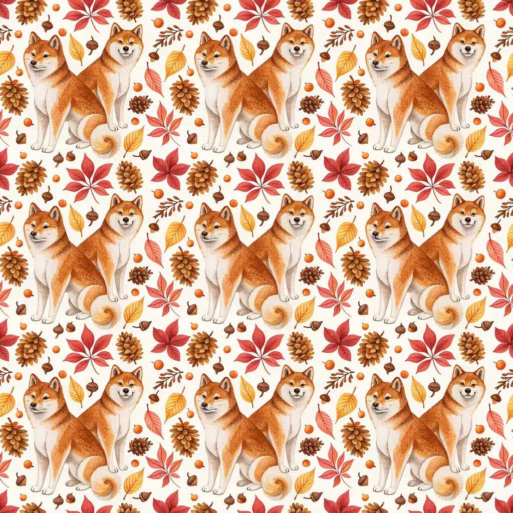 Shiba Inu Autumn Wrapping Paper — repeating pattern tile