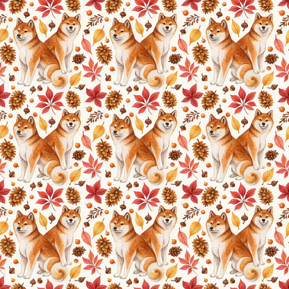 Shiba Inu Autumn Wrapping Paper — repeating pattern tile