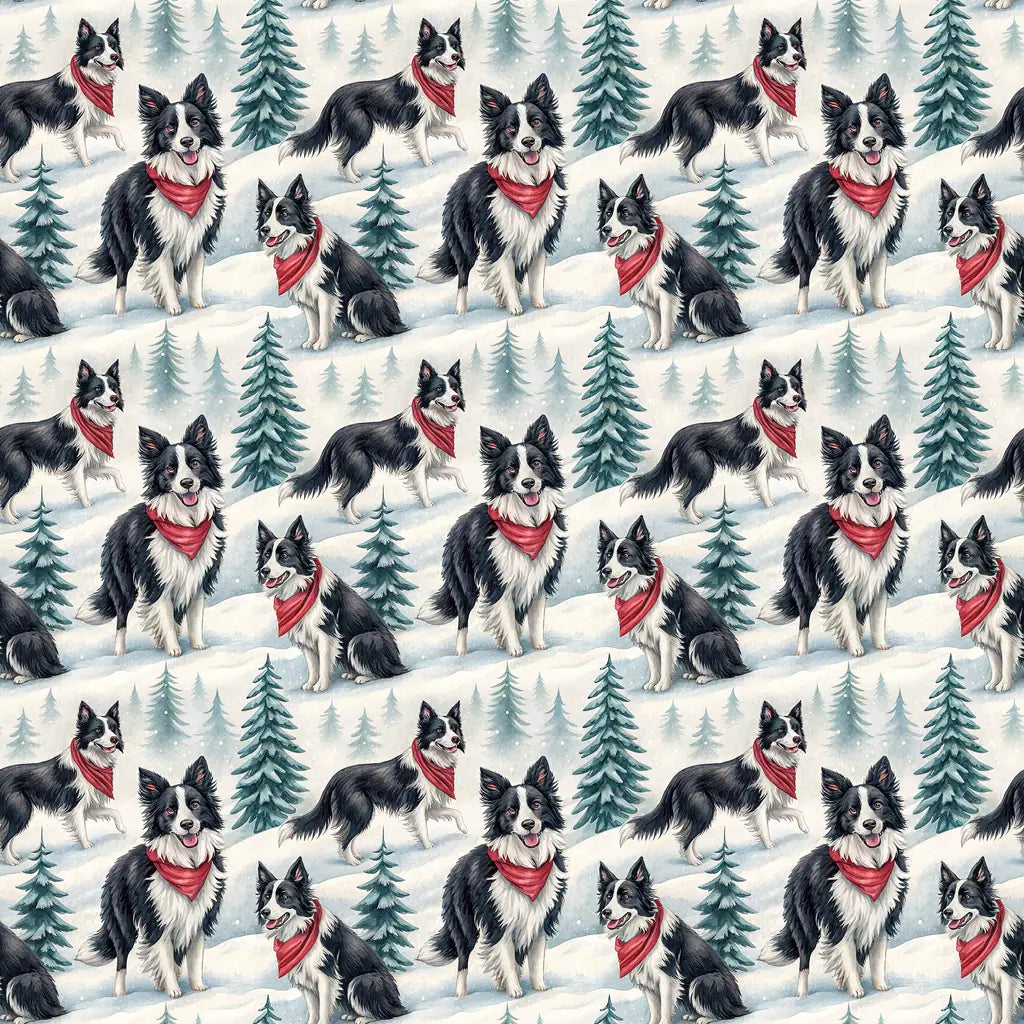 Border Collie Christmas Wrapping Paper — repeating pattern tile