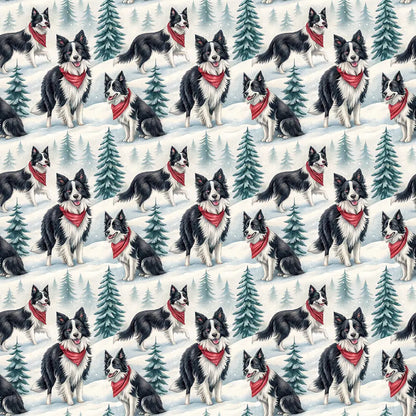 Border Collie Christmas Wrapping Paper — repeating pattern tile