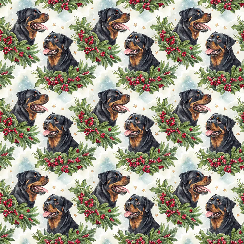 Rottweiler Christmas Wreath Wrapping Paper — repeating pattern tile