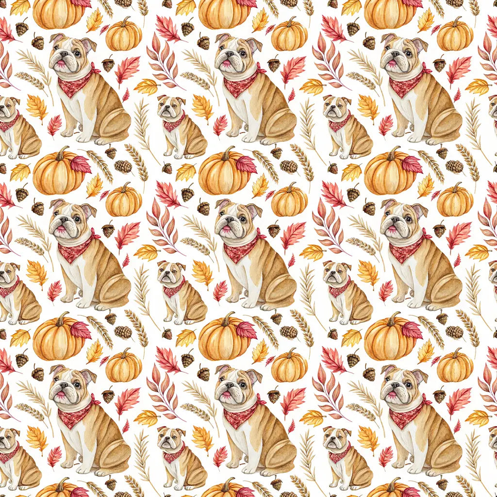 English Bulldog Thanksgiving Wrapping Paper — repeating pattern tile
