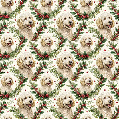 Goldendoodle Christmas Wreath Wrapping Paper — repeating pattern tile