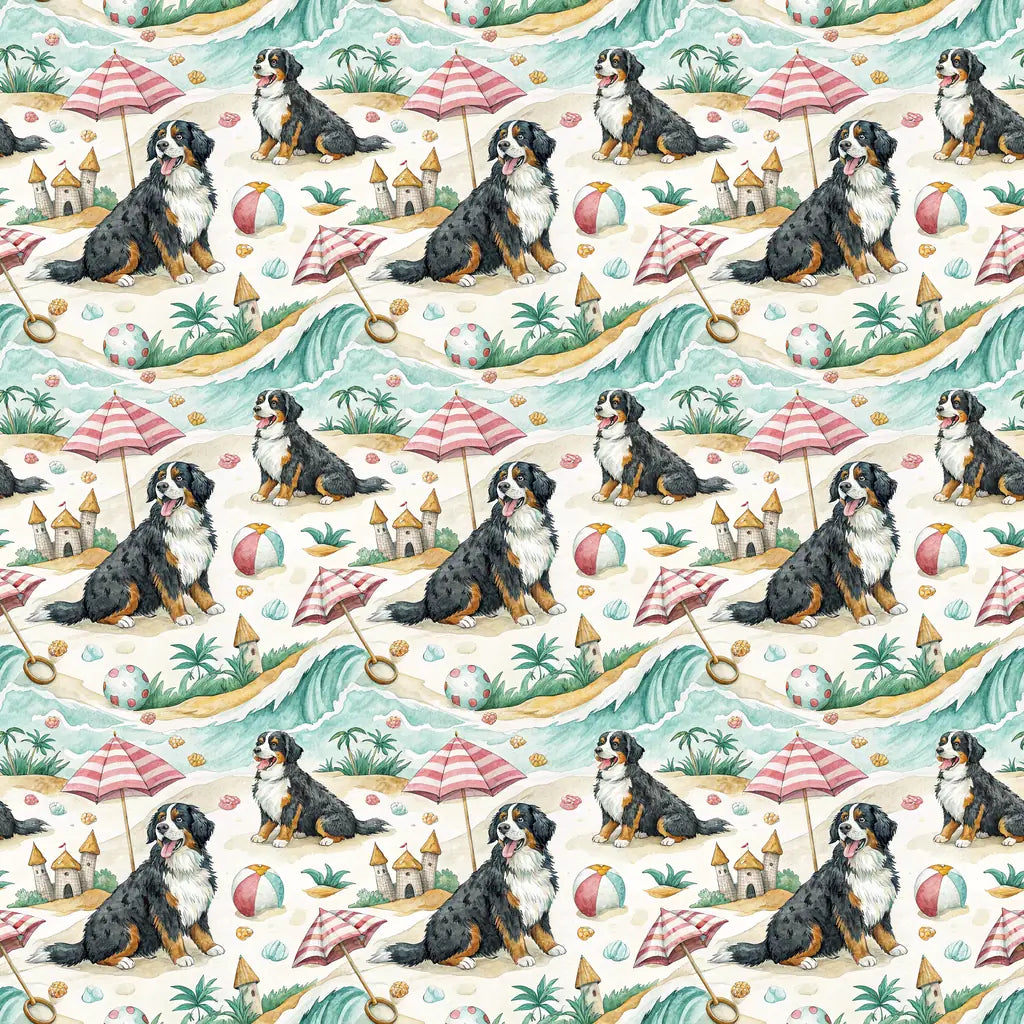 Bernese Mountain Dog Beach Day Wrapping Paper — repeating pattern tile