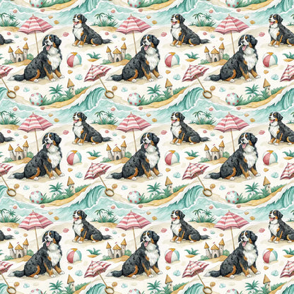 Bernese Mountain Dog Beach Day Wrapping Paper — repeating pattern tile