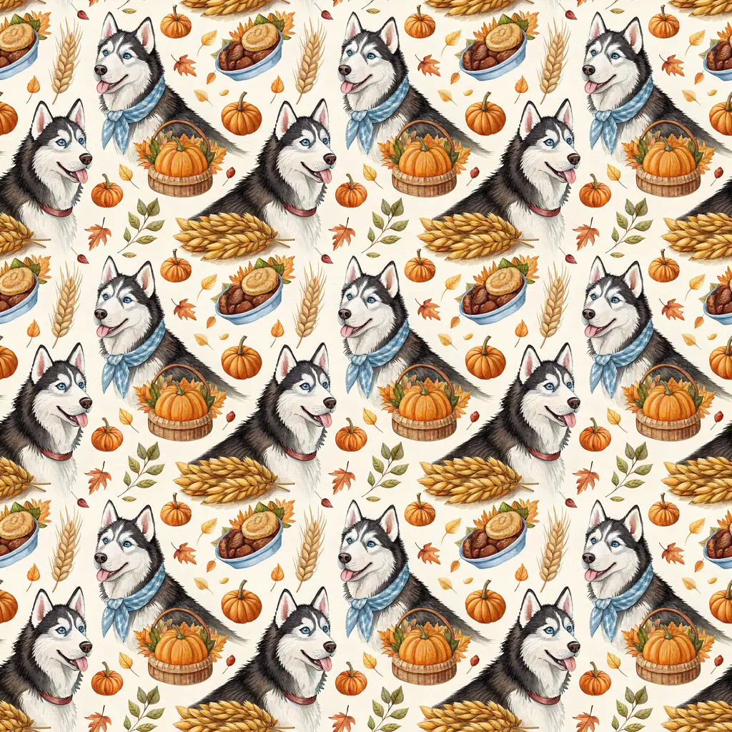 Siberian Husky Thanksgiving Wrapping Paper — repeating pattern tile