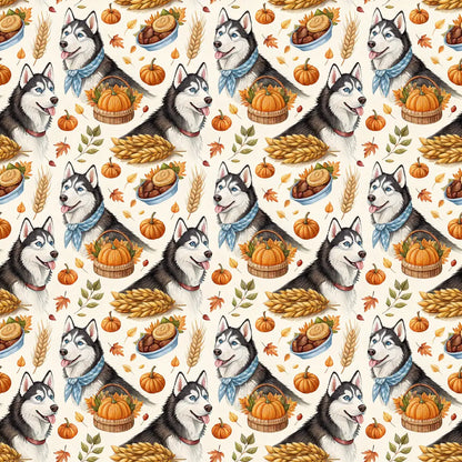 Siberian Husky Thanksgiving Wrapping Paper — repeating pattern tile