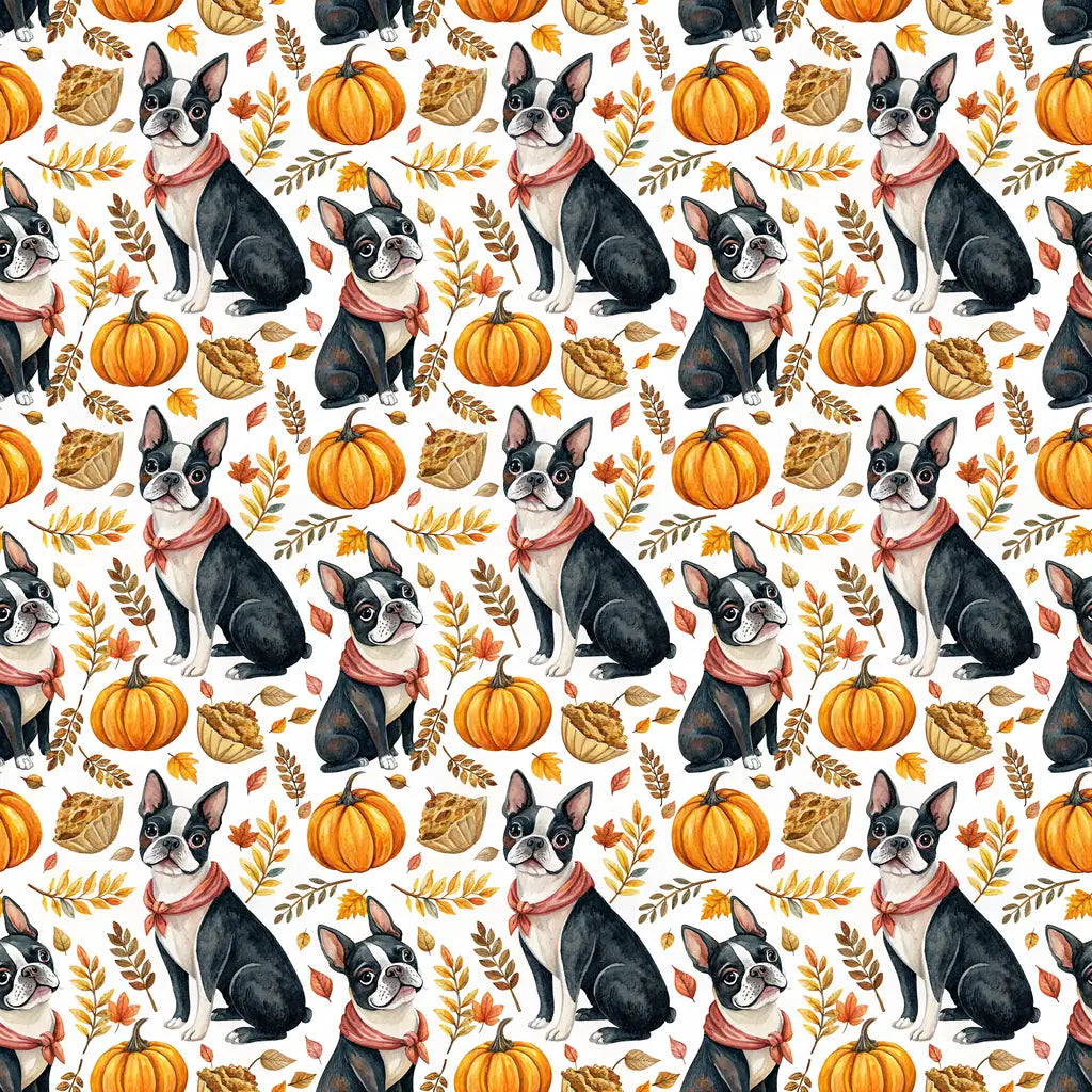 Boston Terrier Thanksgiving Wrapping Paper — repeating pattern tile