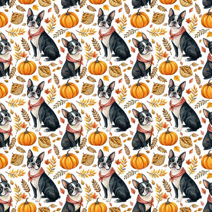 Boston Terrier Thanksgiving Wrapping Paper — repeating pattern tile