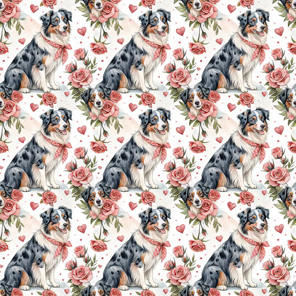 Australian Shepherd Valentine's Day Wrapping Paper — repeating pattern tile