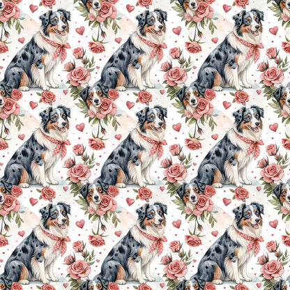 Australian Shepherd Valentine's Day Wrapping Paper — repeating pattern tile