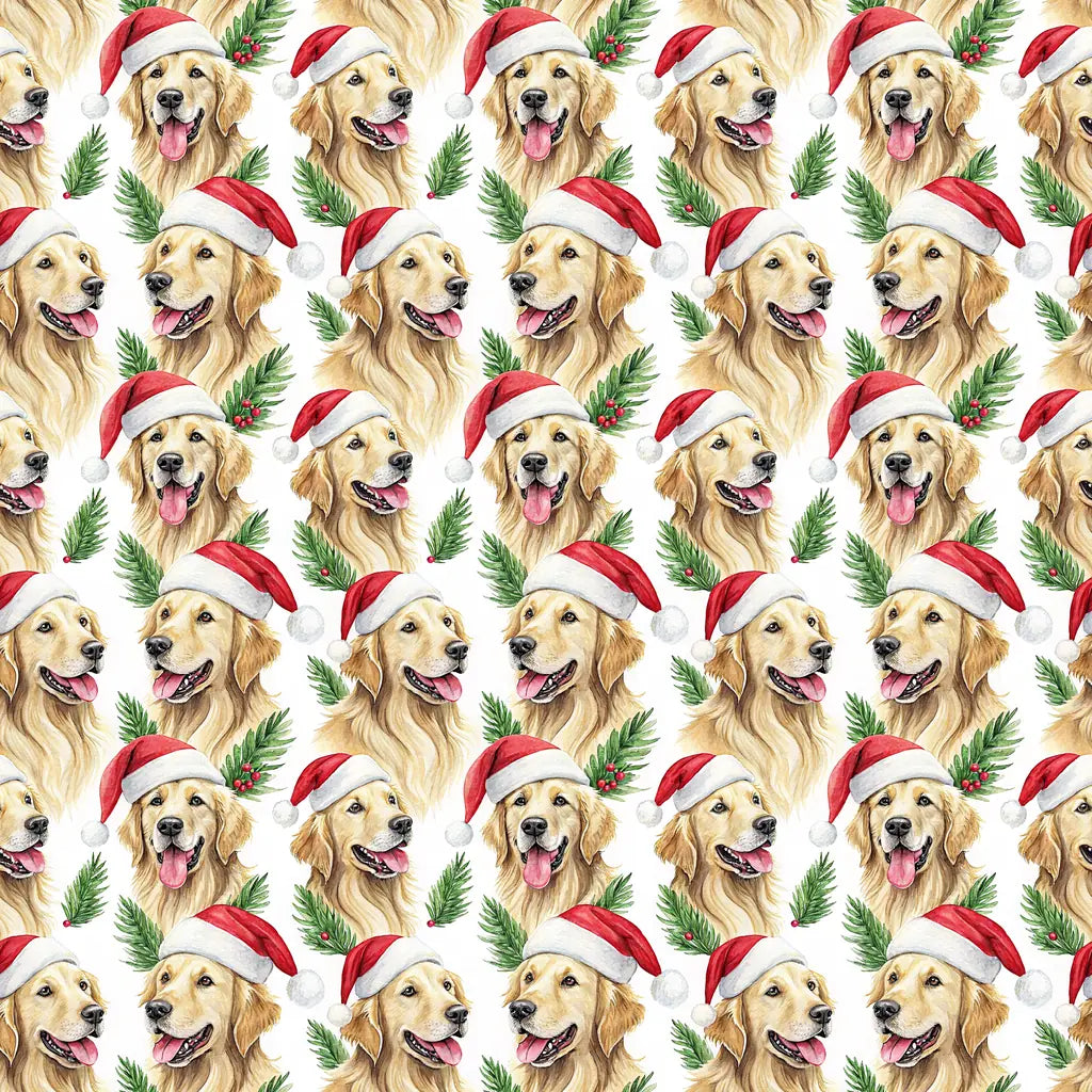 Santa Paws Golden Retriever Christmas Wrapping Paper — repeating pattern tile