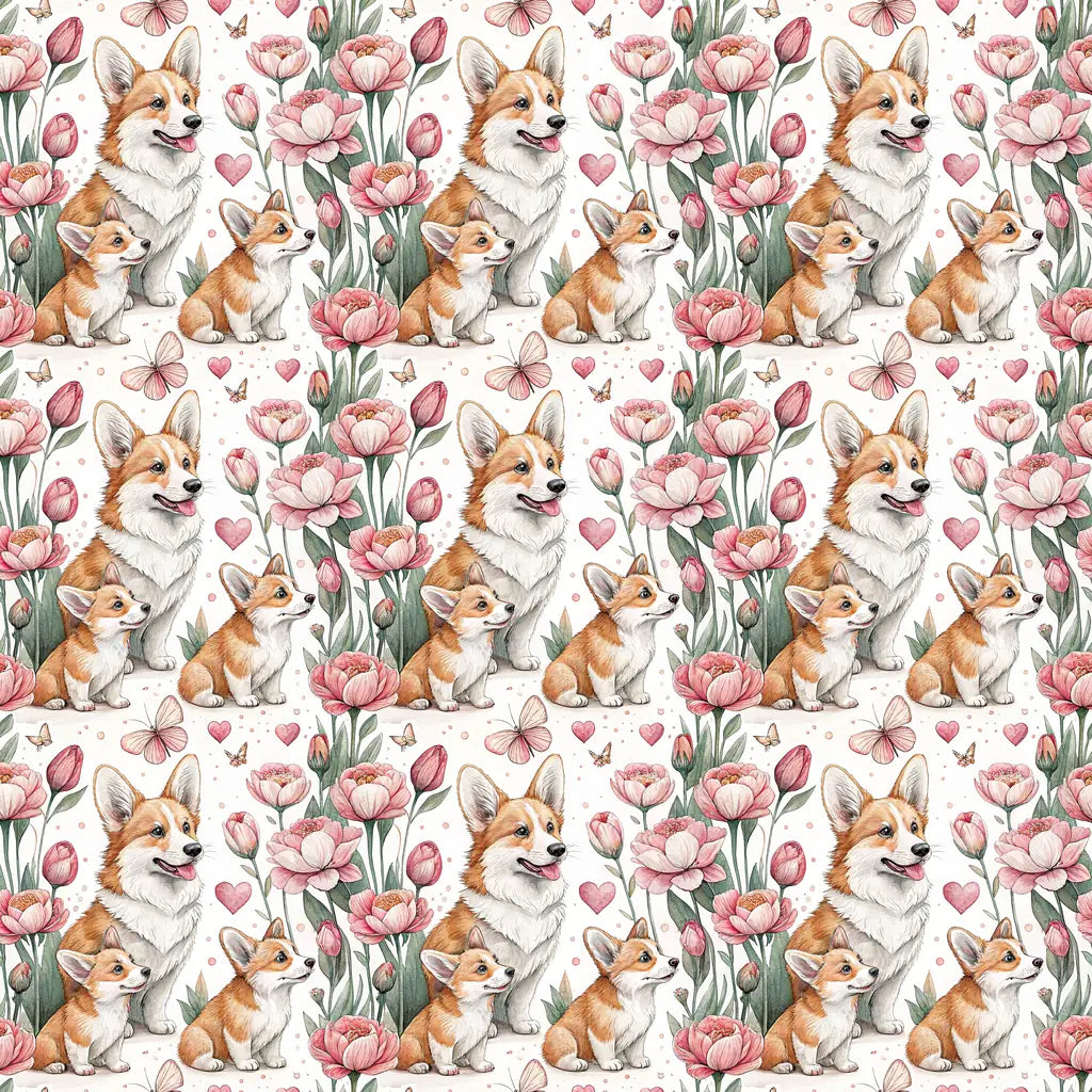 Corgi Floral Mother's Day Wrapping Paper — repeating pattern tile