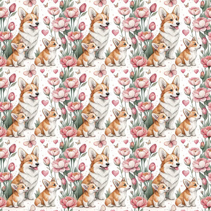 Corgi Floral Mother's Day Wrapping Paper — repeating pattern tile