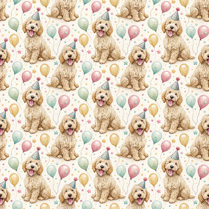 Party Animal Goldendoodle Birthday Wrapping Paper — repeating pattern tile