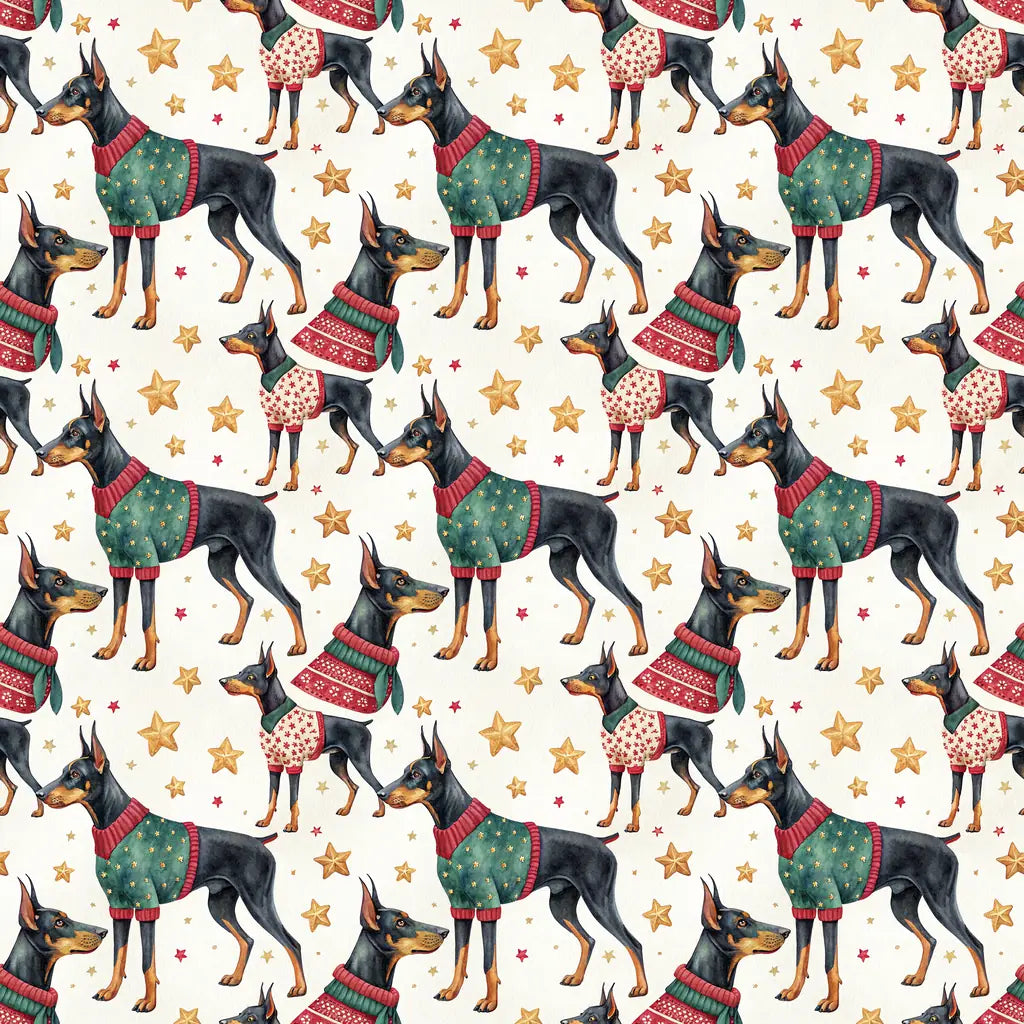 Ugly Sweater Doberman Christmas Wrapping Paper — repeating pattern tile