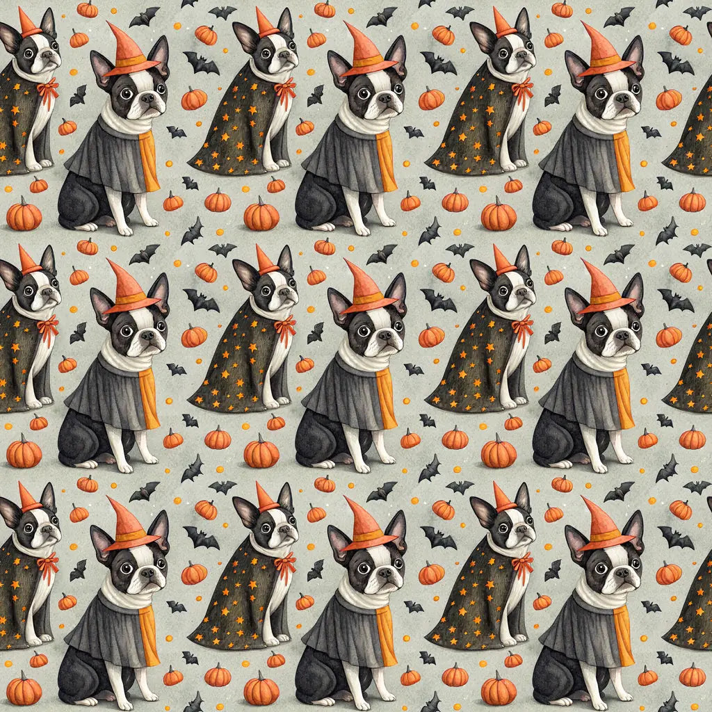 Costume Contest Boston Terrier Halloween Wrapping Paper — repeating pattern tile