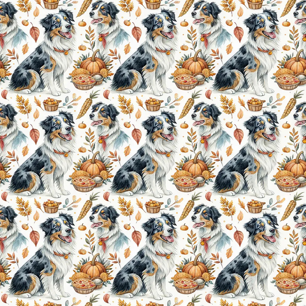 Australian Shepherd Thanksgiving Wrapping Paper — repeating pattern tile